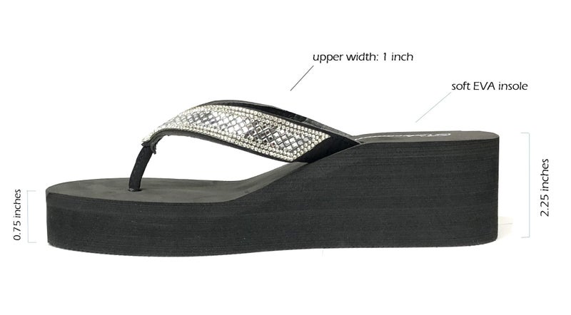 REDVOLUTION New Women's Rhinestone Sandals Platform T-Strap Jewel Sandals High Wedge Flip Flops (Crystal [Black], Numeric_8) - Image 5